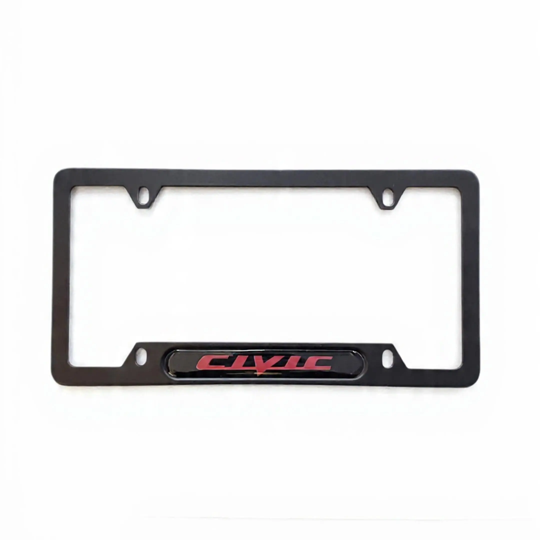 For Civic Black Stainless Steel License Plate Frame | 3D Domed Red Logo Rust-Proof JDM Car Gift