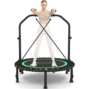 【Summervibes】ANCHEER Foldable Mini Trampoline (40"/48"), 570lbs/620lbs Max Load Indoor Fitness Trampoline with 4-Level Adjustable Foam Handle, Resistance Bands for Home, Gym