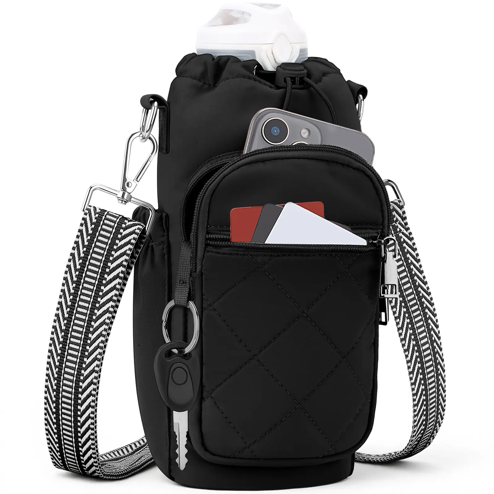 SYTRAH Water Bottle Carrier Bag with Strap, Water Bottle Purse with Phone Pocket 40oz, Insulated Crossbody Bags for Walking Hiking