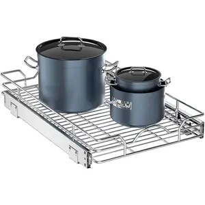 15" W x 21" D Pull Out Cabinet Organizer, Bottom Mount Pull Out Drawer Shelves for Kitchen Bathroom Pantry Base Cabinet Organization, Chrome Finish