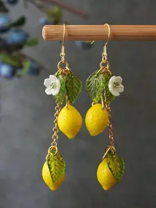 Cute Lemon Leaf Design Dangle Earrings, Fashionable Jewelry for Women, Daily Clothing Decor, Trendy All-match & Exquisite Jewelry for Birthday Gift, Fashion Jewelry Party