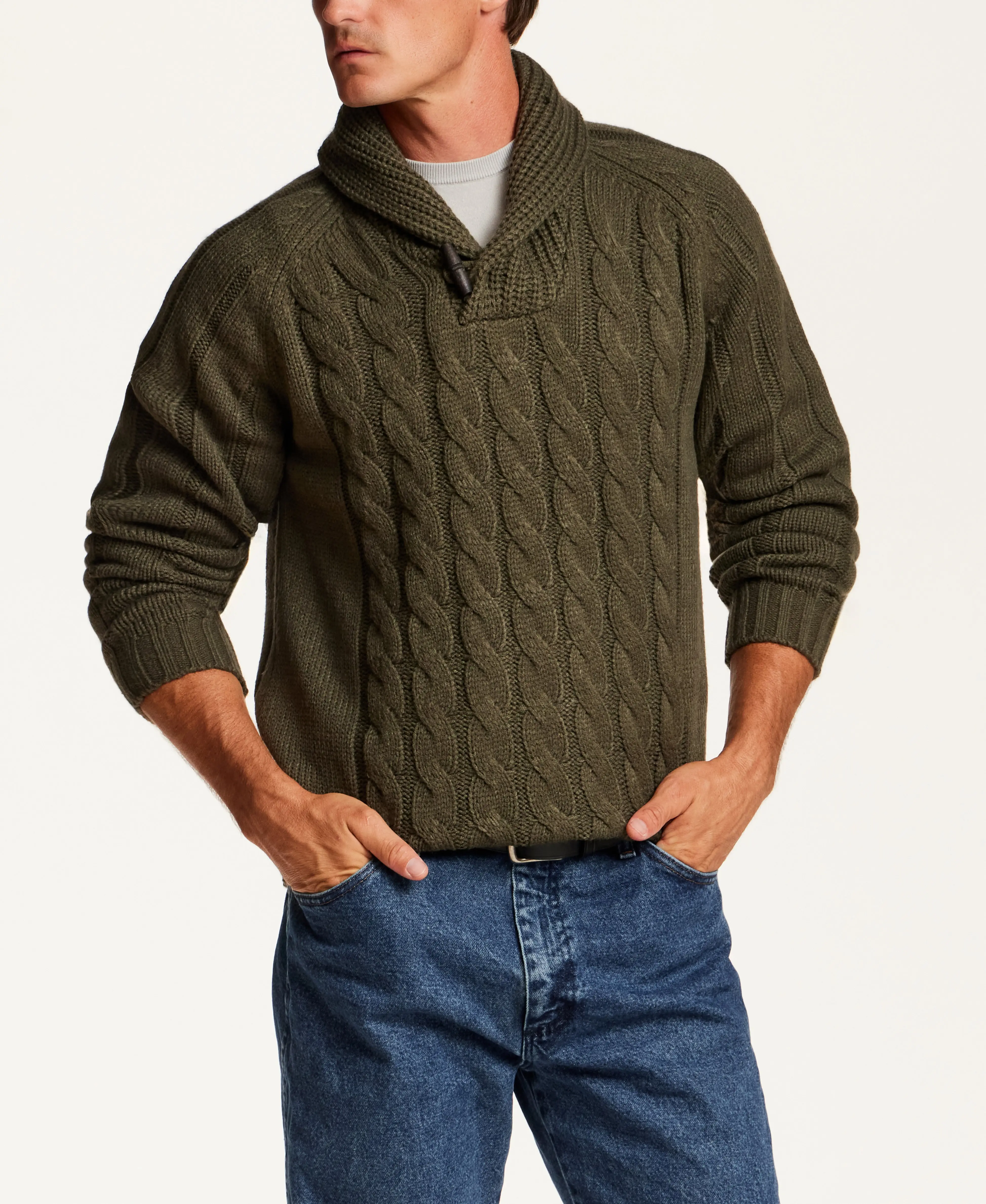 Marled Fisherman Sweater in Kambaba Olive