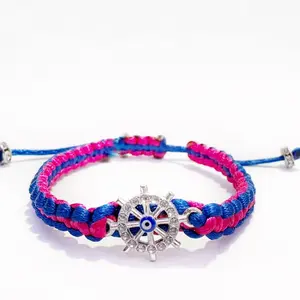 Meaningful Bracelet with Blue and Pink Rope and Silver Charm Accessory