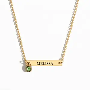 Custom Birthstone Bar Name Necklace