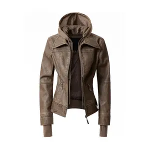 Annva USA Women's Hood PU Leather Jacket