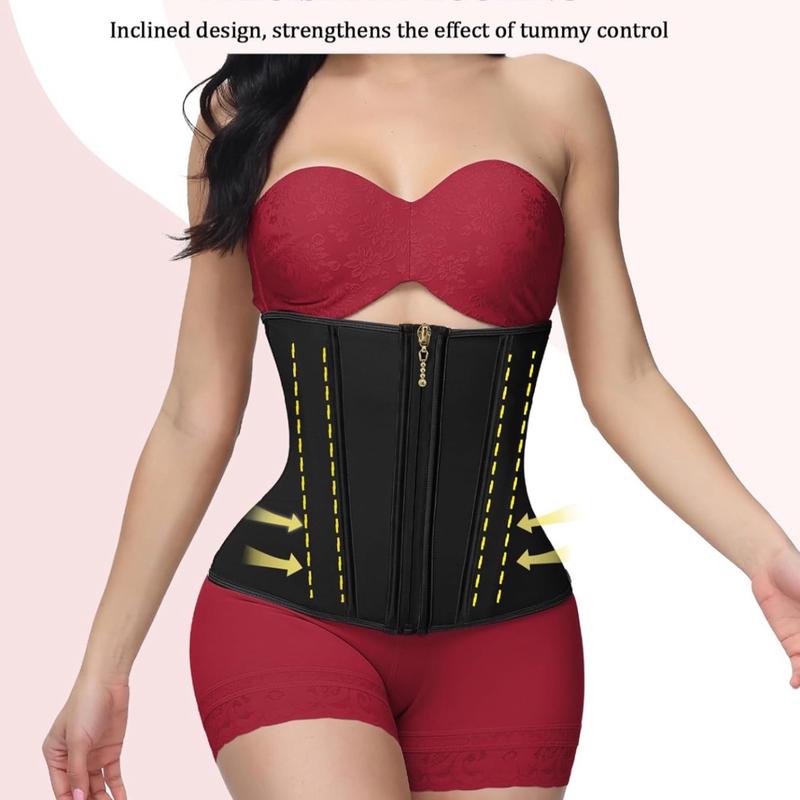 Moneyspeaks double layers Waist Trainer for Women Workout Waist Cincher Tummy Control Corset Shapewear Sports Girdle with Zipper Compression Spandex trainer woman