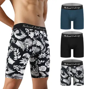Natural Feelings 9 Inch Mens Modal Underwear Boxer Briefs Long Leg Boxer Briefs for Men Pack of 3