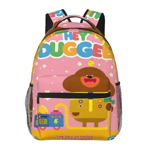 Hey Duggee all-over print large-capacity laptop backpack for daily commuting, business, hiking, cartoon casual merch, travel daypack, school bag—gift for kids, women, and men