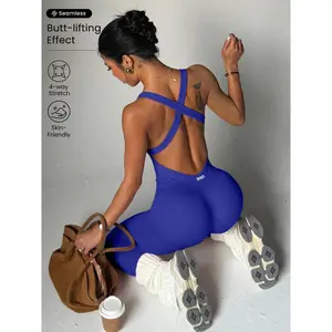 Outdoor Fitness Jumpsuit, Running Sportswear, Butt Lifting Shaping, Elastic Tight Breathable Yoga Jumpsuit, Solid Color Jumpsuit, Sporty Jumpsuit, All Seasons