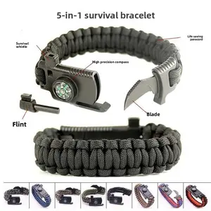Sheng Kuang Outdoor 5-in-1 Survival Bracelet with High-Quality 550 Paracord Compact Tool Set & Reliable Ferro Rod for Unconventional Outdoor Adventurers