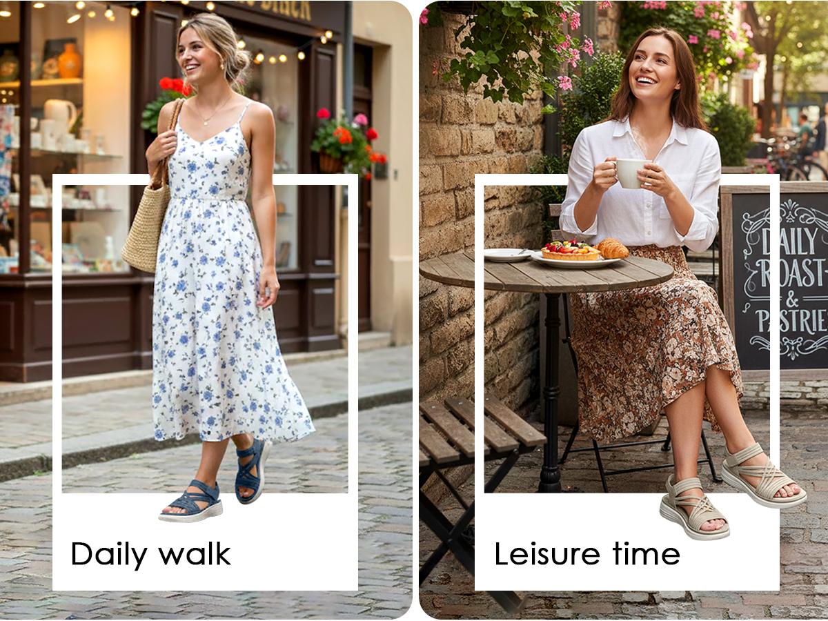 Vilanva Women's Comfortable Walking Sandals with Elastic Strap Light Weight Casual Summer Sandals for Trendy Footwear