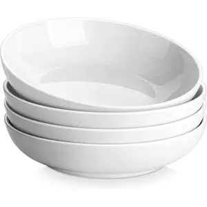 8.85" Large Pasta Bowls, 42 OZ White Salad Bowls Soup Bowls, Porcelain Serving Bowls Set of 4, Large Kitchen Bowl Plates Pasta Plates, Microwave & Dishwasher Safe, Series REGULAR