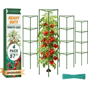 4 Pack Heavy Duty Tomato Cages for Garden, 57 Inch Foldable  Support Stakes for Heavy Climbing , Adjustable Tomato Trellis for Indoor Pots & Raised Garden Bed Outdoor