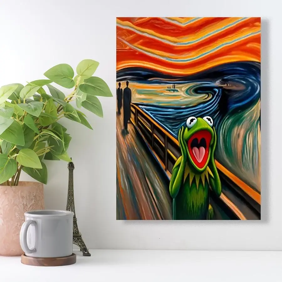 Cartoon Kermit The Frog Pattern Canvas Painting, Modern Art Print, Wall Art Decor for Home Living Room Bedroom