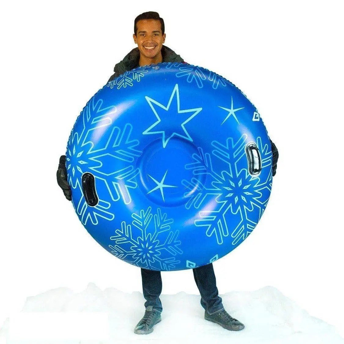 SnowCandy Large Blue Pro Edition Inflatable Snow Tube - Fun Winter Sports Sledding Gear for Outdoor Adventure