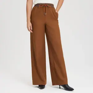 Women's Mid-Rise Wide Leg Elastic Waist Palazzo Pants - A New Day Camel XXL
