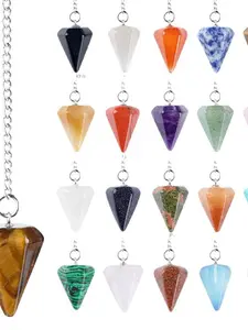 Natural Crystal Pendulum Pendant, Carved Stone Hexagonal Column Yoga Accessory, Adjustable Frequency Quartz Pendulum