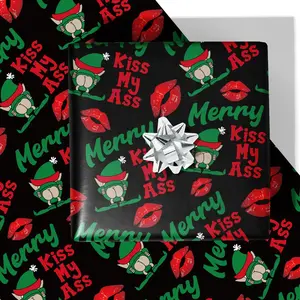 Funny Christmas Wrapping Paper Naughty Green Gnome Red Lips Xmas Gift Wrap for New Year 4 Jumbo Sheets 40 X 28 Inches Each Festive Rebellious Playful Design