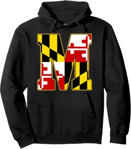 Bold State Love: M with Maryland Flag Pullover Hoodie - Terrancecar Shop 92B0DDS4MFGZ