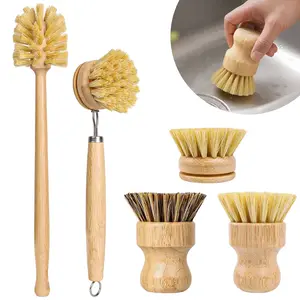 5 Pack Bamboo Dish Brush Set – Wooden Handle Scrub Brushes + 14” Bottle Brush, Natural Bristle for Pots, Pans, Sinks, Woks, Vegetables – Eco Friendly