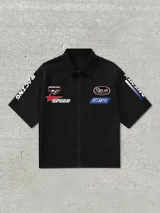 Men's Regular Fit Letter Print Short Sleeve Shirt, Casual Street Short Sleeve Collared Top for Daily Wear, Menswear for All Seasons, Tropical, Casual Party Shirt