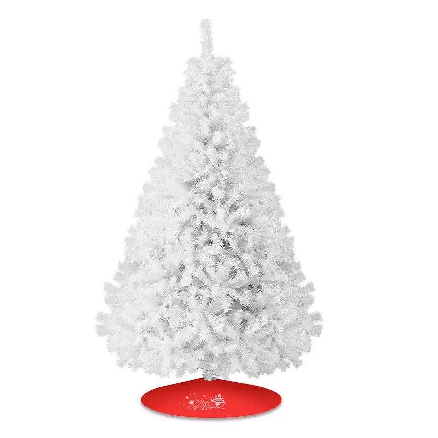 Premium Unlit White Artificial Christmas Tree (7ft/8ft) - PVC Branches, Classic, Durable, Easy Install, Hinged Design, Sturdy Floor Base, Quick Assembly, Realistic Holiday Home Festive Decoration