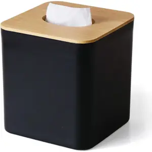 Black Tissue Box Cover, Square Tissue Box Holder with  Cover Plate, Cube Tissue Box Cover for Desk Accessories, Tissue Holders Decorative Square Tissue Box Tissue Holders for Bathrooms Bedrooms