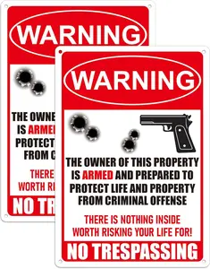 No Trespassing Sign Gun Signs for Home Security,There is Nothing Inside Worth Risking Your Life for, Protected by Armed Sign,Gun Warning Aluminum Caution Notice Signs 10"x 7"