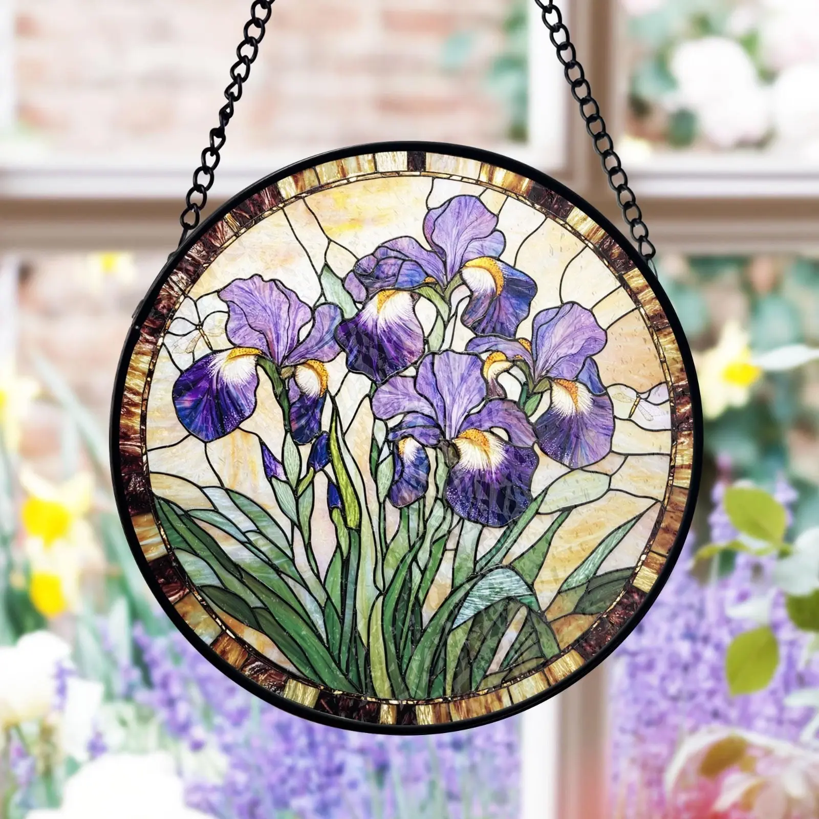 Iris Flower Stained Glass Suncatcher, Purple Bloom Window Decor, Gift for Her