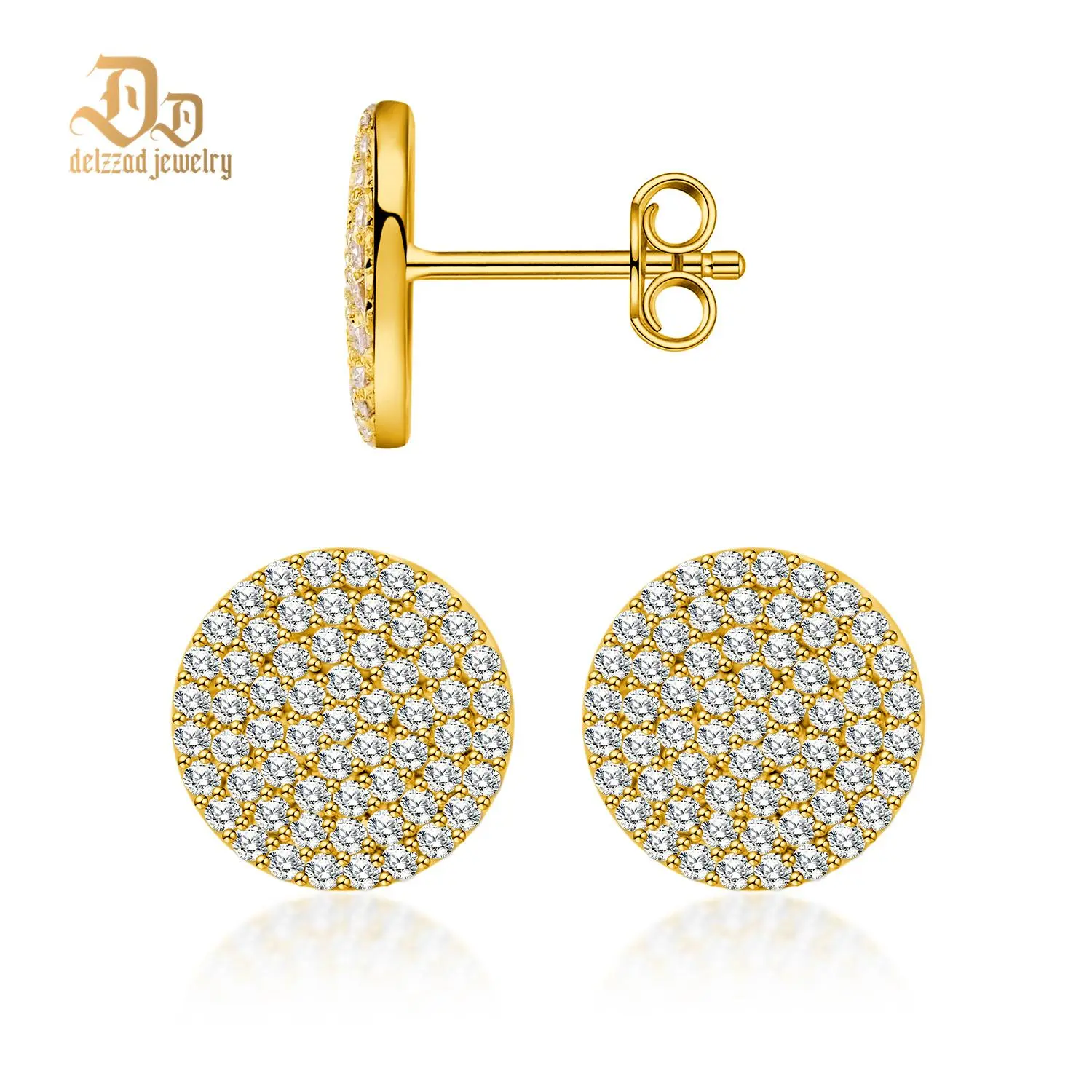 Delzzad S925 Iced Out Circle Shape Stud Earrings Lab-Created Moissanite Stud Earring Moissanite Jewelry Perfect Christmas Gift