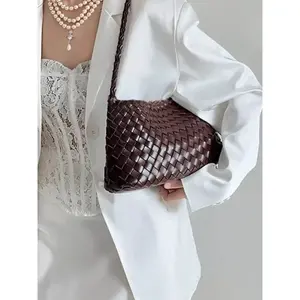 Handmade Composite Leather Crossbody Shoulder Bag, Luxury Casual Single Strap Handbag, French Vacation Style Two-In-One Purse(Sheet)