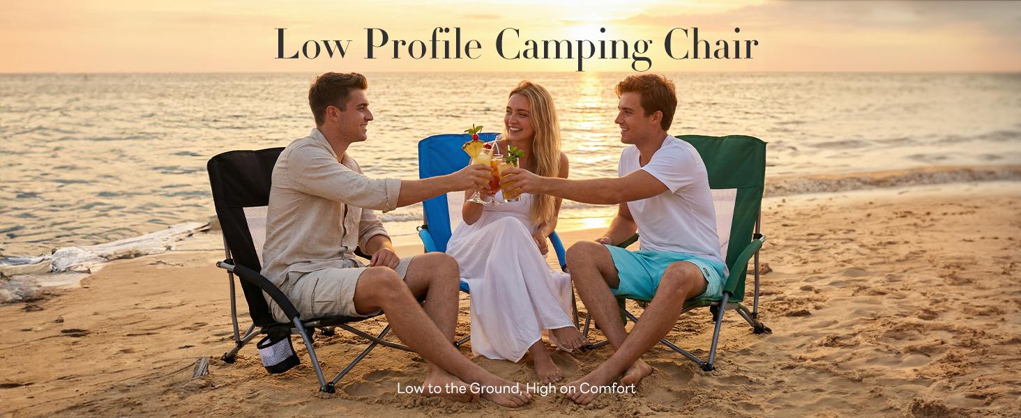 Portable Folding Camping Chair with Storage Pocket & Carrying Bag, 250 LBS Support, Mesh Breathable Back, Backpacking Chair for Hiking Fishing Picnics Beach