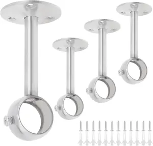 Ceiling Curtain Rod Brats,  Pack Stainless Steel Heavy Duty Curtain Rod Holder for  Inch Drape Poles, Matte Black Ceiling Curtain Rods Hs Hangers for  Inch Drape Poles (Silver)