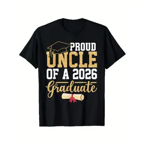 Men'S & Women'S Proud Uncle of a 2026 Graduate T-Shirt |   Black Crew Neck Vintage Graduation Cap & Diploma Graphic Print, Soft Breathable Regular Fit, Class of 2026 Gift for Niece Nephew, Unisex, 180G Fabric