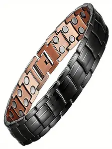 Men's Pure Copper Magnetic Bracelet, 100% Pure Copper Magnetic Chain with Strong Magnetism (3500 Gauss per piece), Adjustable Copper Bracelet Gift in Black, Stackable Bracelets, Exquisite Bracelet
