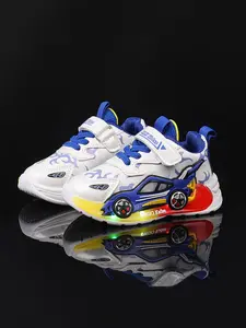 Cartoon Car Design PU Leather Sneakers, Casual Breathable Mesh Shoes for Boys, Fall & Winter Outdoor Indoor Use, Casual Trainers, Sports Footwear, Casual Athletic Footwear