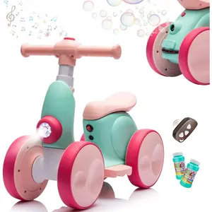 6V Electric Baby Balance Bike with Bubble Machine,4 in 1 Toddler Balance Bike w/Remote  1 Year Old Boys Girls Kids Bubble Bike Ride on Toys w/Powered Motor,Music,LED Lights (Green&Red)