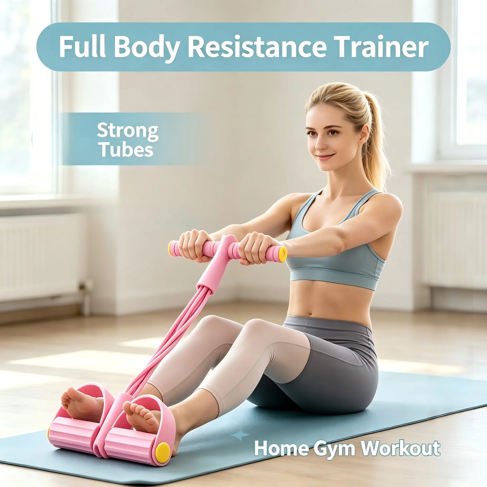 Elastic Sit-Up Pull Rope Fitness Equipment, 6-Tube Pedal Resistance Band for Home Gym Yoga & Core Training