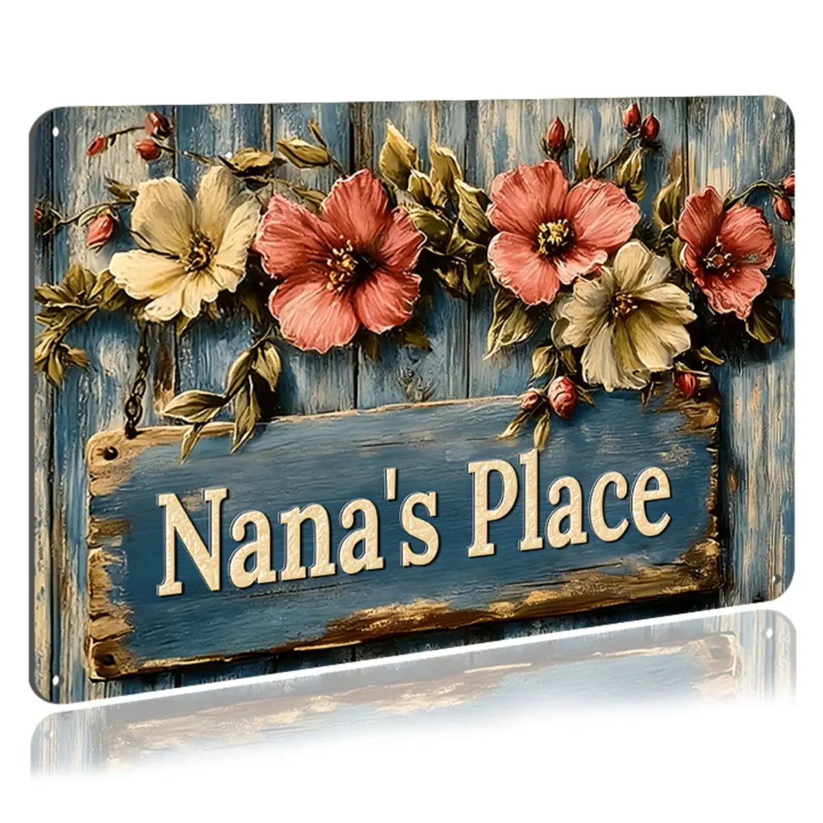 Vintage Floral Grandma's Garden Metal Signs, Aluminum Wall Art Decor for Home & Outdoor, Decorative Wall Plaque, Nana's Place Garden Plaque for Greenhouse & Living Room