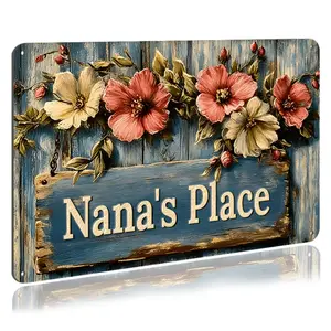 Vintage Floral Grandma's Garden Metal Signs, Aluminum Wall Art Decor for Home & Outdoor, Nana's Place Garden Plaque for Greenhouse & Living Room