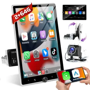 [2G+64G] Carplay Single Din Car Stereo 10.4 Inch Vertical Touch Screen Car Radio Audio with Wireless Carplay Android Auto Voice Control Mirror Link GPS Navigation Bluetooth RDS/FM Radio Mic Backup Camera