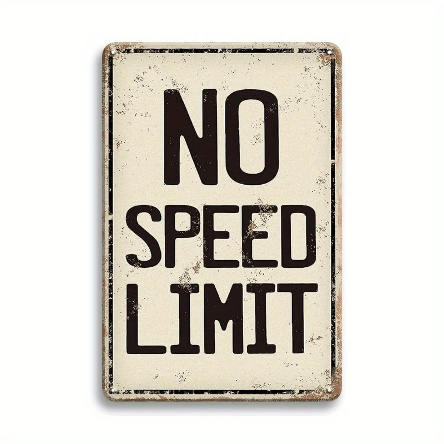 "1pc Vintage Metal Tin Sign - ""NO SPEED LIMIT"" - Rustic Decorative Wall Plaque, Non-Electric, For Bedroom, Bar, Cafe, Garage, Farmhouse Bathroom Decor - 8x12 Inch - Perfect Gift for Car Enthusiasts & Home Decor Lovers"