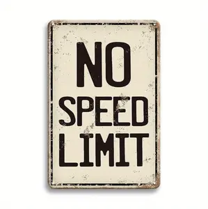 "1pc Vintage Metal Tin Sign - ""NO SPEED LIMIT"" - Rustic Decorative Wall Plaque, Non-Electric, For Bedroom, Bar, Cafe, Garage, Farmhouse Bathroom Decor - 8x12 Inch - Perfect Gift for Car Enthusiasts & Home Decor Lovers"