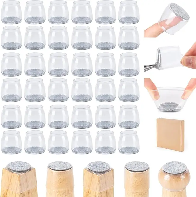 36Pcs Silicone Chair Leg Floor Protectors for Hardwood Floors & Tile Floors - Protective Covers with Felt Pads for Scratches and Noise Reduction