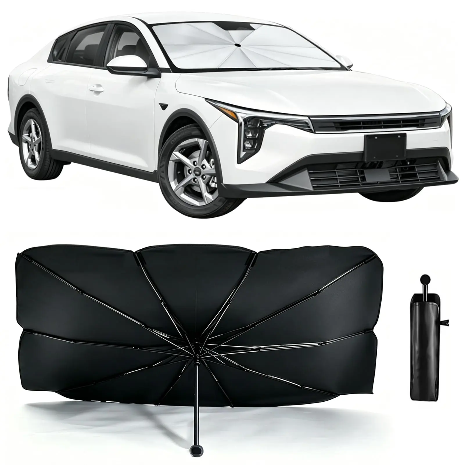 【SummerFinds】JOYTUTUS Collapsible Durable Car Window Sunshade Umbrella - 55in L x 31in W Universal Fit, 360° Swivel Handle, UV Protection, Heat Reflective for Sedans, SUVs, Car Window Shades, Collapsible Window Sunshade