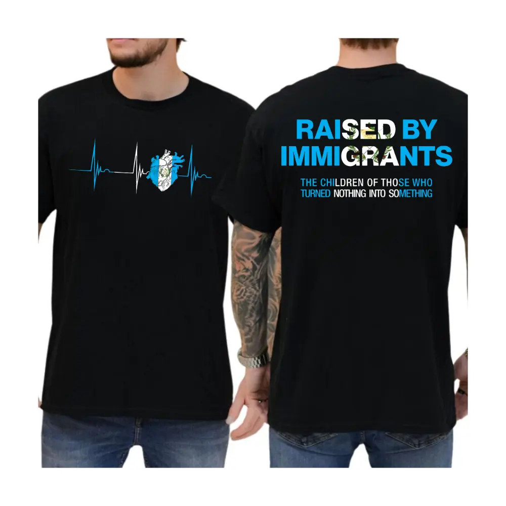 Raised By Immigrants Short-Sleeve T-Shirt - Double-Sided Graphic, Casual Fabric, Heritage Pride, Unisex Fit, Love-Inspired Everyday Apparel