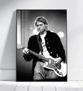 Kurt Cobain Music Poster Nirvana Print Iconic Retro Black and White Vintage Celebrity Rock Grunge Decor Accessory