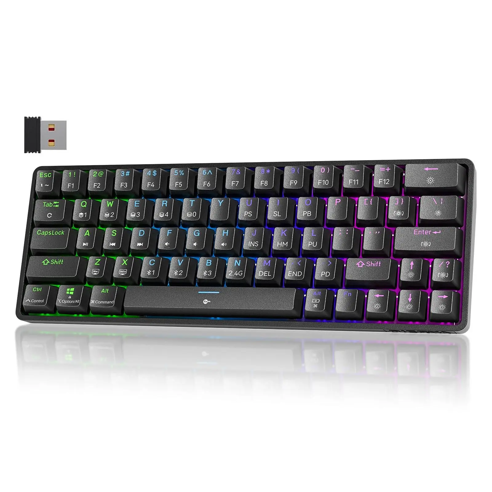Tmkb T63 Gaming  60% Wireless Mechanical With Bluetooth/2.4g/type-c Compact 63 Keys Anti-ghosting Rgb Backlight Linear Red - Black