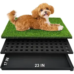 Grass Pad with Tray, 23''X17'' Small Artificial Turf Grass Potty,  Puppy Pee Pads for Dogs, Portable  Litter Box for Indoor/Outdoor Potty  Toilet