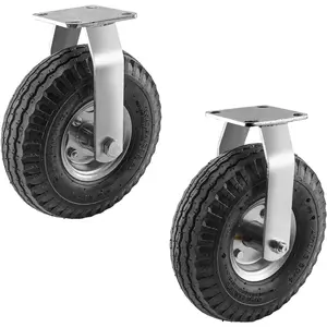 RRQ 10 Inch Caster Wheels, Pneumatic Rigid Caster Wheels with Zinc Top for Cart, Dolly, Trolley, Workbench and Wagon, All Terrain Casters, Black Wheels, 600 Lbs Total Capacity (2 Pack)